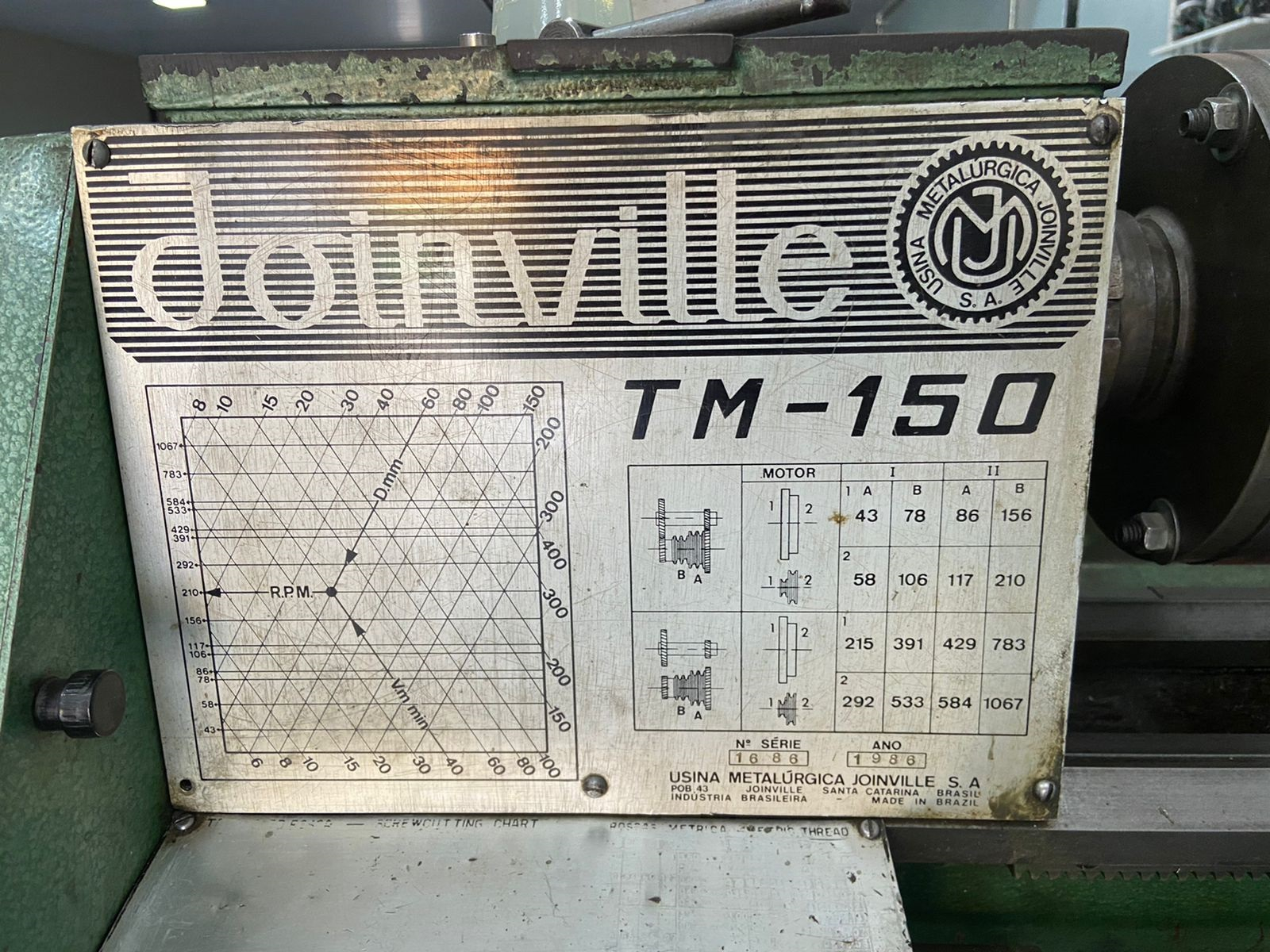 TORNO MECANICO JOINVILLE TM 150 -800 X 350 - ANO 1986