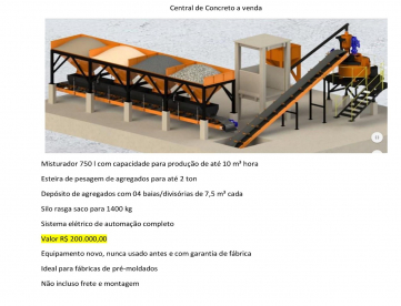 Foto: CENTRAL DE CONCRETO - 10M3 HORA - IDEAL PARA PRÉ MOLDADOS