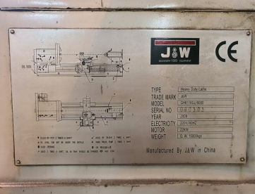 Foto: TORNO MECÂNICO EXTRA PESADO - J&W - 1600MM x 6000MM - ANO 2009