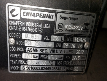 Foto: COMPRESSOR DE AR - MARCA CHIAPERINI - MODELO RCH 250L AP - ANO 2018