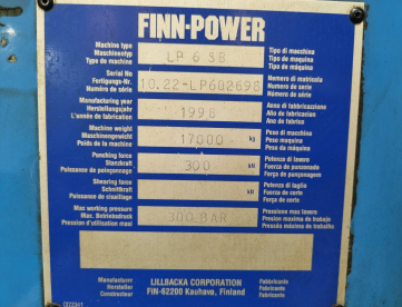 Foto: PUNCIONADEIRA CNC FINN-POWER - MOD. LP 6 SB - ANO 1998
