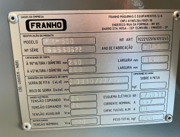 Foto: SERRA DE FITA HORIZONTAL FRANHO FM 500 - ANO 2022