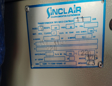 Foto: AUTO TRANSFORMADOR DE TENSAO  SINCLAIR -11 KVA  -ENTRADA  220V MONOFASICO -SAIDA 220V TRIFASICO- ANO 2023