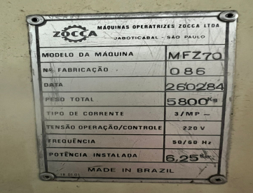 Foto: MANDRILHADORA CONVENCIONAL - ZOCCA - MFZ70 – FUSO 70 - ANO 1984