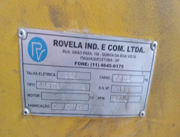 Foto: TALHA ELÉTRICA ROVELA DE CABO DE AÇO C/ TROLLEI MOTORIZADO 2T