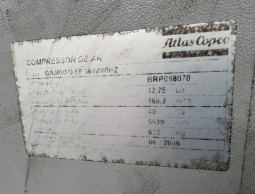 Foto: COMPRESSOR PARAFUSO - ATLAS COPCO - GA 30 VSDff - ANO 2008