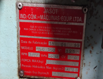 Foto: INJETORA DE PLÁSTICOS - JASOT - 450/150 - ANO 1999