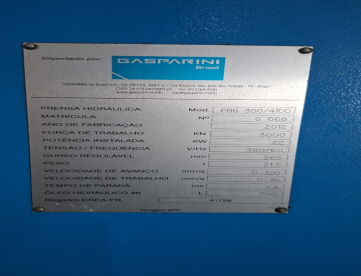 Foto: DOBRADEIRA HIDRÁULICA CNC - GASPARINI - PBB 300 - 300 TONS X 4000MM - 4 EIXOS - ANO 2010 - COM NR12