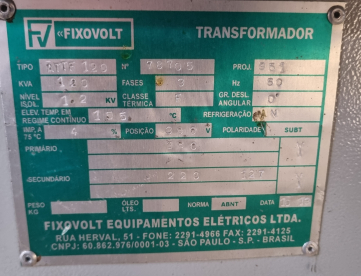 Foto: TRANSFORMADOR DE VOLTAGEM TRIFÁSICO FIXOVOLT - MODELO ATTF 120 - 120KVA