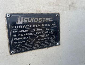 Foto: FURADEIRA RADIAL  MARCA EUROSTEC  MODELO RD50 X1600  ANO 2018