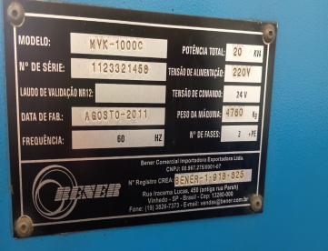 Foto: CENTRO DE USINAGEM - VEKER - MVK-1000C - COMANDO SIEMENS 828D - ANO 2015