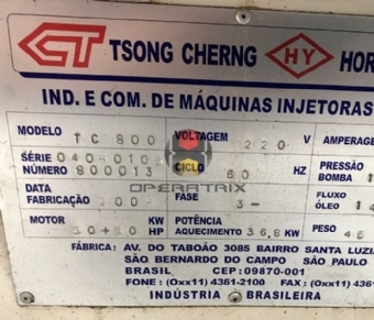 Foto: INJETORA DE PLASTICO TSONG CHERNG TC 800 - ANO 2005