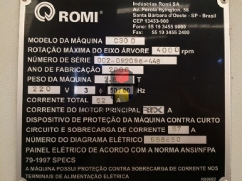 Foto: TORNO CNC - MARCA ROMI - MODELO CENTUR 30D - ANO 2006