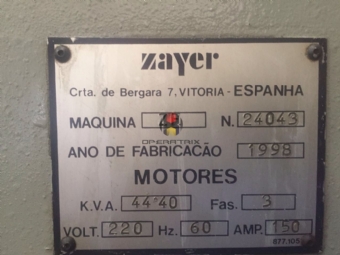 Foto: FRESADORA CNC - MARCA ZAYER - MODELO ZF -  ANO 1998