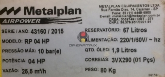 Foto: COMPRESSOR DE PARAFUSO - METALPLAN RP04HP - ANO 2015