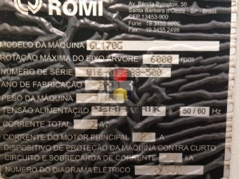 Foto: TORNO CNC - MARCA ROMI - MODELO GL170G- ANO 2011