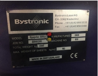 Foto: MAQUINA DE CORTE A LASER CO2 BYSTRONIC 3000 WATS ANO 2003