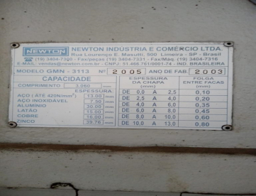 Foto: GUILHOTINA MECÂNICA   NEWTON GMN 3113-3000 X 1/2 - ANO 2003