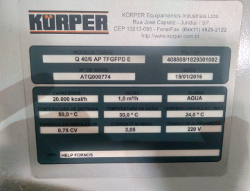Foto: TORRE DE RESFRIAMENTO -KORPER -Q 40/6AP - 20.000 KCAL/H - ANO 2016