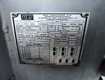 Foto: TRANSFORMADOR ELÉTRICO WEG 225KVA 13.8KV / 220-127V ANO 2004