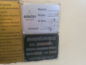 Foto: PRENSA EXCENTRICA FREIO FRICÇÃO TIPO C ERGON JH21 200 B - ANO 2007
