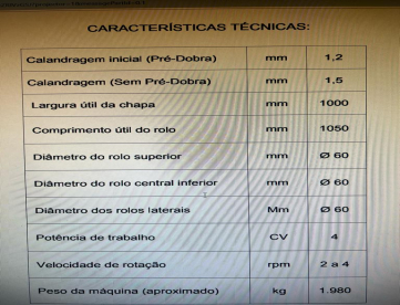 Foto: CALANDRA CNC CALFRAN COM INICIAL - 1,5MM  X 1000MM - SEM USO