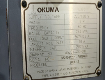 Foto: CENTRO DE TORNEAMENTO - OKUMA - L370 - ANO 2006 - 370 x 500 MM 
