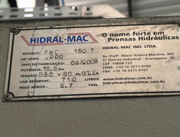 Foto: PRENSA HIDRÁULICA - HIDRALMAC - PHC 150T - ANO 2009