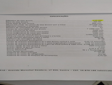Foto: MANDRILHADORA CONVENCIONAL - ZOCCA - MFZ-110 - 2000 x 1600 x 1600 MM
