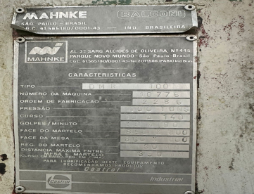 Foto: PRENSA FREIO FRICÇÃO - MAHNKE - 100 TONS - MESA 1250MM X 900MM