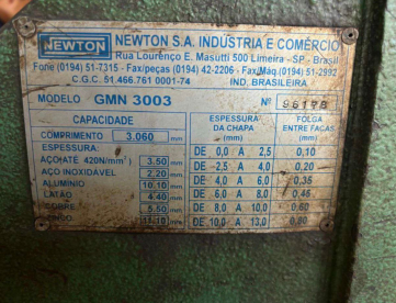 Foto: GUILHOTINA MECÂNICA - NEWTON - GMN 3003 - 3000MM X 3MM