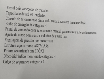 Foto: PRENSA HIDRÁULICA - DUPLA 80 TONELADAS - LAUDO NR12